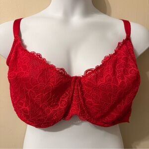 Torrid Curve Bra 46DDD Unlined Sheer Sexy Red Lace